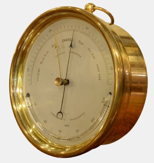 Victorian Vickie Style Brass Cased Aneroid Barometer