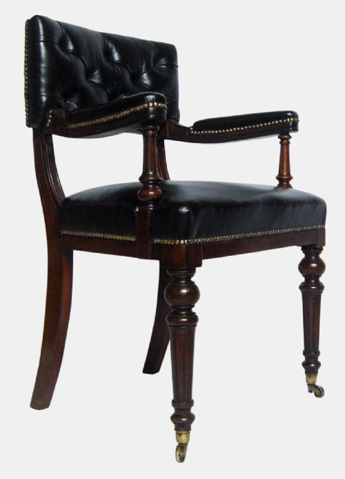Late Victorian Mahogany & Leather Open Armed Desk Chair