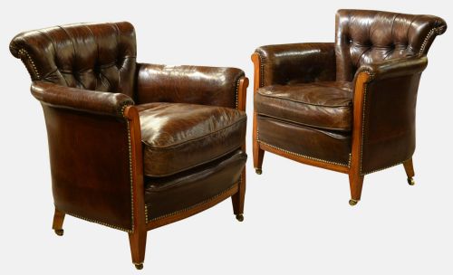 Pair of Edwardian Period Leather Tub Chairs