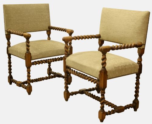 Pair of 17th Century Style Elbow Chairs

