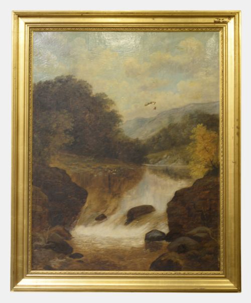 19th Century Oil on Canvas of a Waterfall