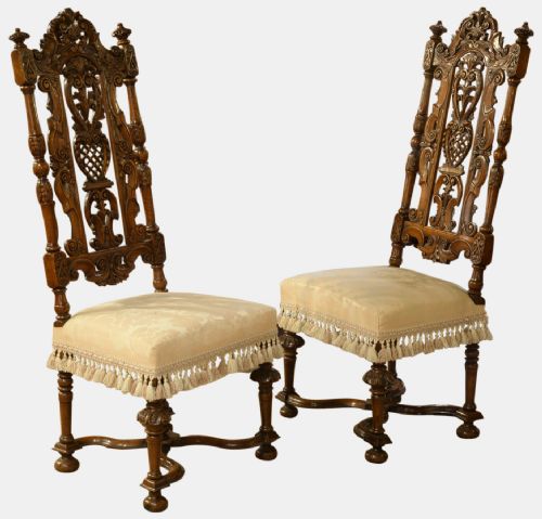 Pair of Caned Walnut High Back Chairs