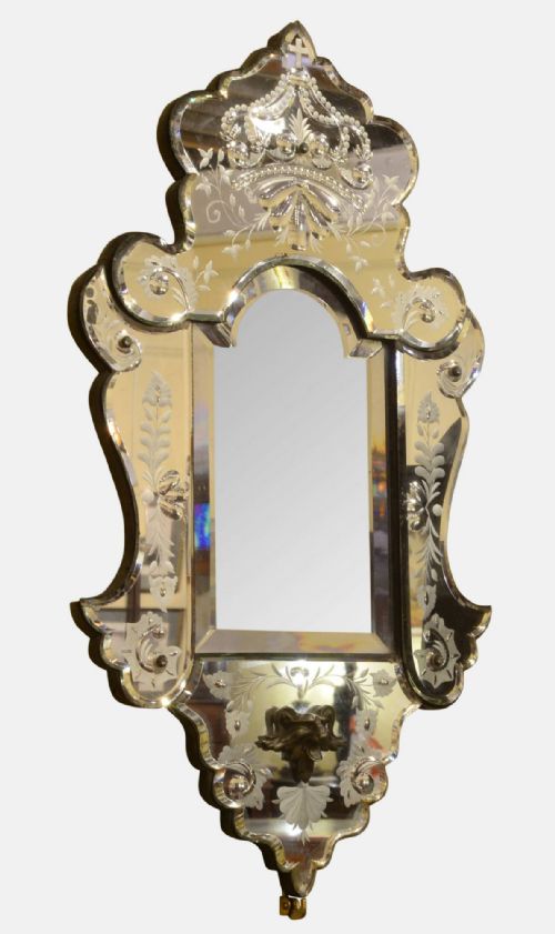 19th Century Italian Etched Glass Girandole Sconce Mirror