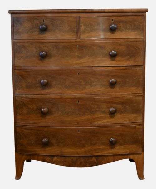 19th Century Tall Mahogany Bow Chest of Drawers