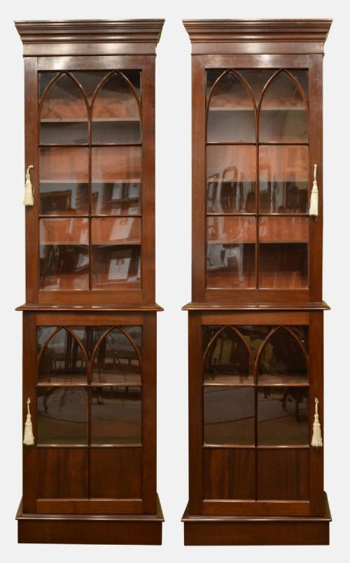 Pair of Gothic Style Mahogany Bookcases