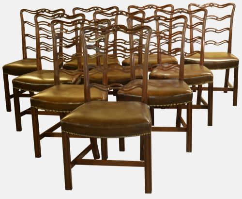 Set of 10 Mahogany Style Chippendale Dining Chairs