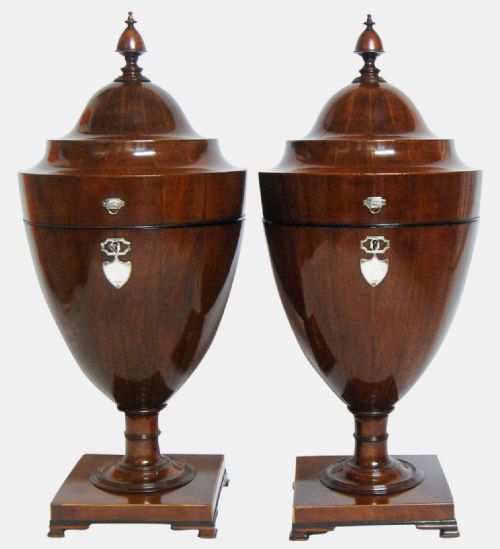 Pair of George III Mahogany Knife Urns