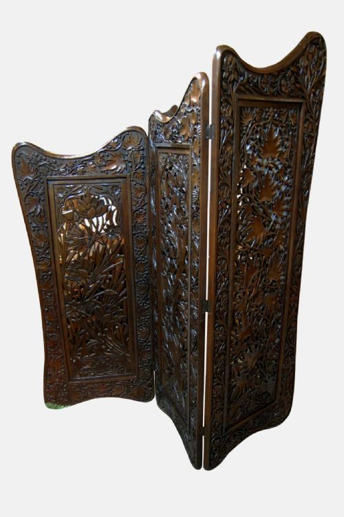 Three Part Carved Walnut Screen