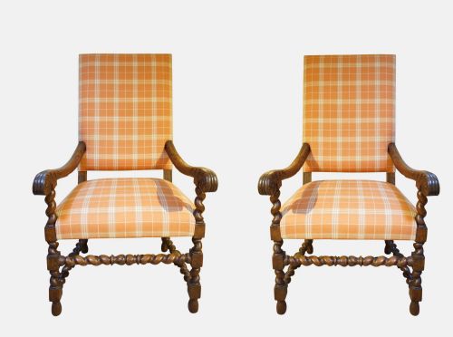 A Pair of 17thc Style High Back Chairs
