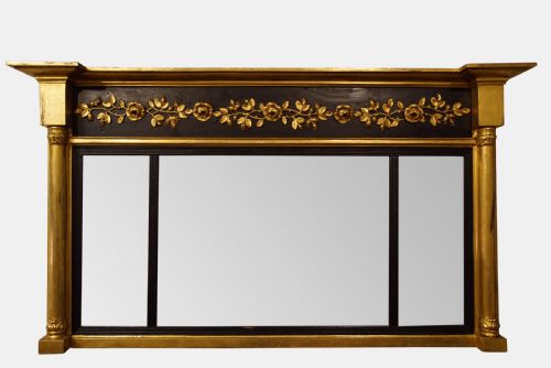 19thc Giltwood & Ebonised Overmantel Mirror