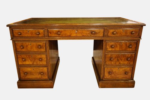 Oak and Burr Walnut Pedestal Desk