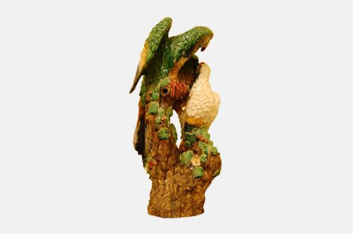 Continental Majolica Style Group of Parrots