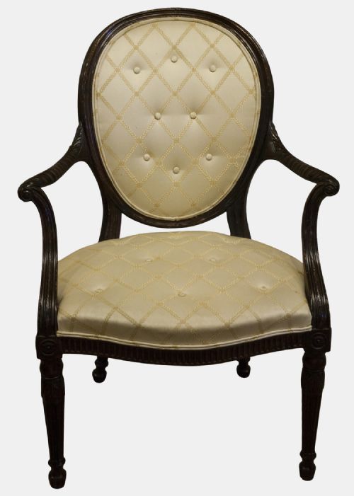 Hepplewhite Period Upholstered Mahogany Elbow Chair