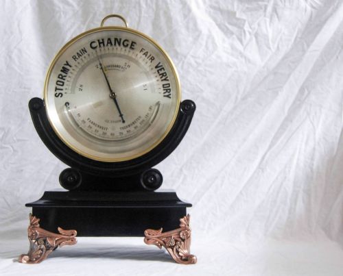 fig 1. Huge Late Victorian 10 Dial Brass Aneroid Barometer on Ebonised stand by WJ Hassard Opticians Glasgow