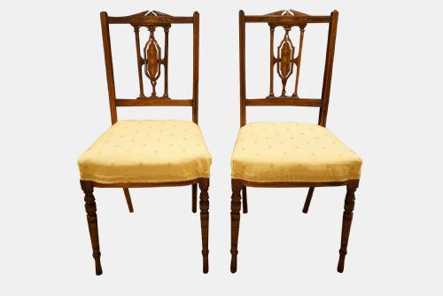 Pair of Edwardian Rosewood Inlaid Hall Chairs