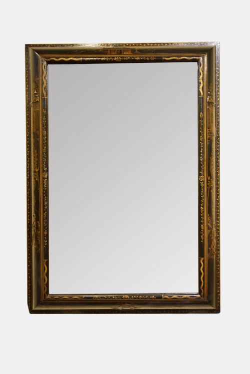 
Antique Queen Anne Style Black and Gold Japanned Mirror