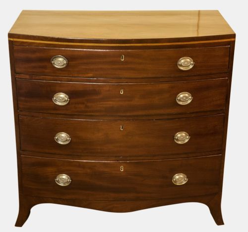 Regency Mahogany Bow Front Box Wood & Ebony Line Chest of Drawers