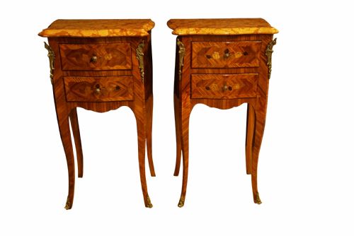 A Pair of French Marble Topped Bedside Tables