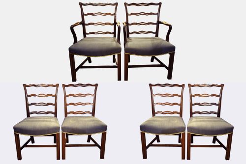4 Mahogany Ladder Back Chairs and 2 Carvers








6 Mahogany Ladder Back Dining Chairs