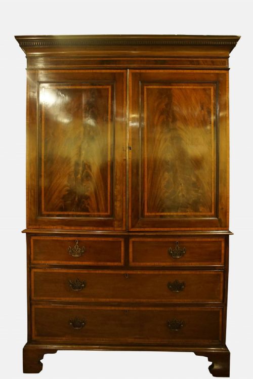 Late 19thc Mahogany & Inlaid Linen