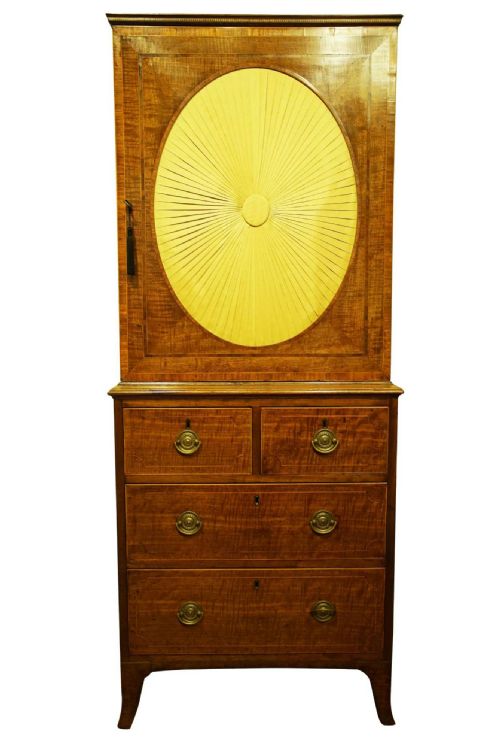 George III Sheraton Period Fiddleback Cabinet