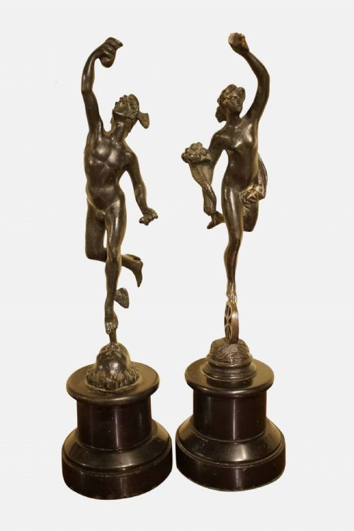 A Pair of 19thc Bronze Classical Figures