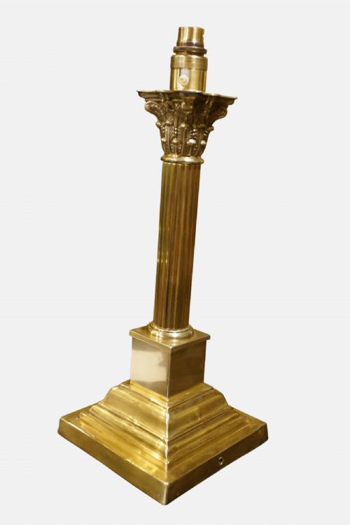 Edwardian Brass Corinthian Column Table Lamp