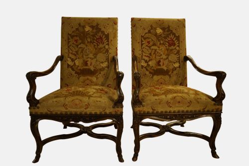 A Pair of Walnut Framed French Late 19thc Fauteilles