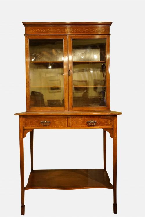 A Mahogany & Marquetry Cabinet on Stand
