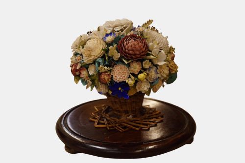 19thc Shell and Fabric Floral Display
