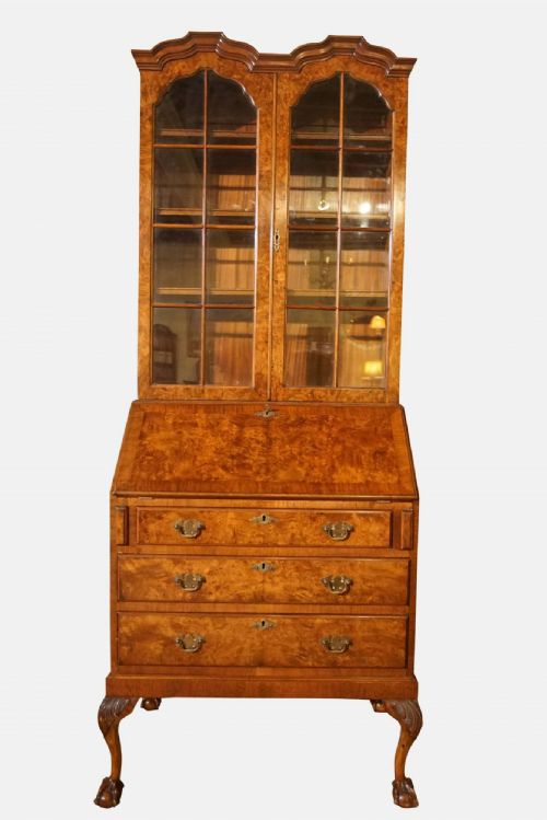 Burr Walnut Queen Anne Style Double-dome Bookcase