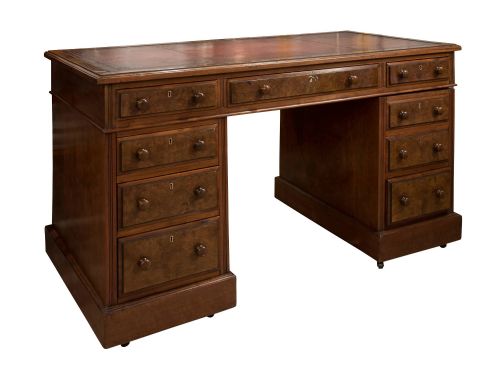 Burr Walnut & Walnut Pedestal Desk