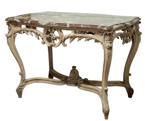 French Louis Xv Marble Centre Table with Rosso Breccia Marble Top