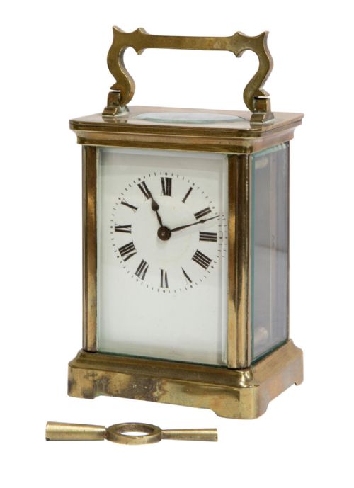 A French Brass Cased Carriage Clock Timepiece with Enamel Dial