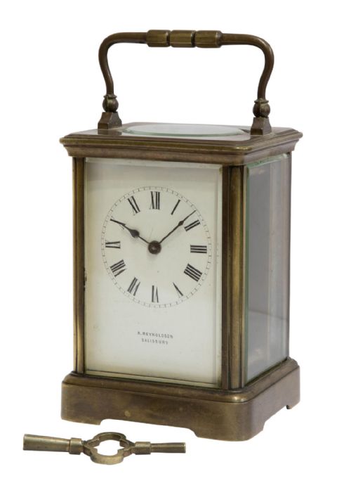 Large French Carriage Clock Timepiece with Enamel Dial