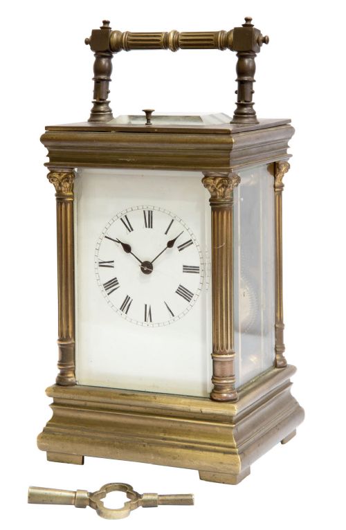 French Brass Cased Carraige Clock, Striking the hours & Half Hours.