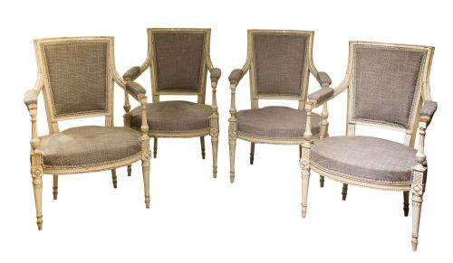 Set of 4 Continental Carved Beech Armchairs