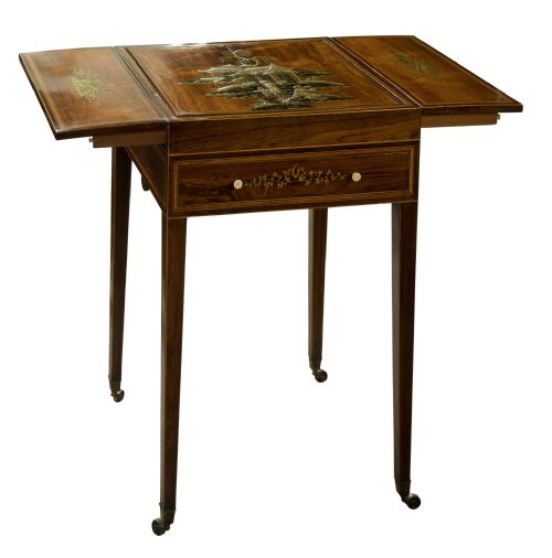 19thc Chinoiserie Decorated Rosewood Drop Leaf Games Table