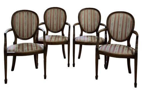 Set of 4 French Mahogany Balloon Back Carver Chairs