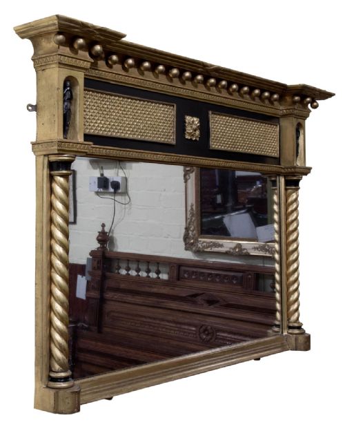 Gilded and Ebonised Over Mantel Mirror
