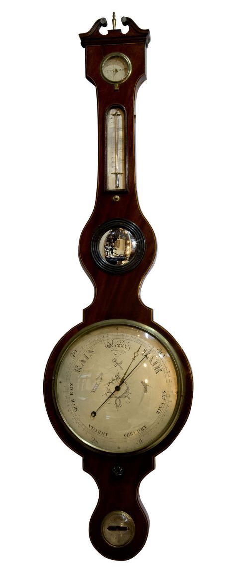 George III Mahogany Cased Wheel Barometer with Masonic Symbols