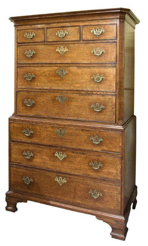 Geo II Oak & Walnut Banded Chest on Chest