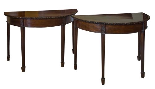 Pair of 19thc Mahogany Demi-lune Side Tables