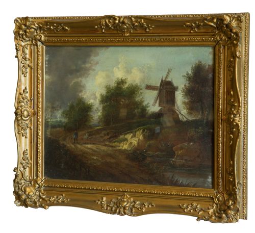 19thc Oil on Panel of English School Figures on a Country Path