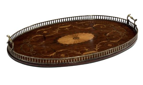 Victorian Mahogany and Marquetry Oval Tray