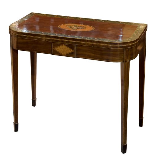 George III Mahogany Inlaid & Painted Card Table