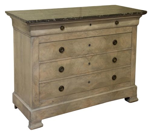 Bleached 19thc Commode Chest of Drawers with Black Marble Top