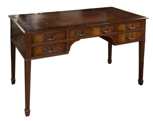 Mahogany Five Drawer Writing Table with Antique Wine Leather Top C1900