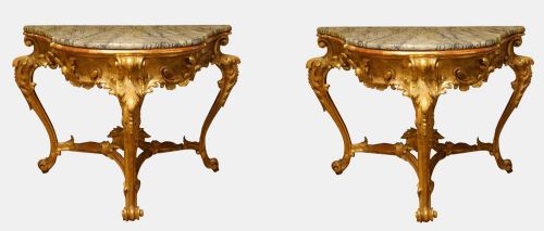 A Pair of Italian Carved Giltwood Console Tables