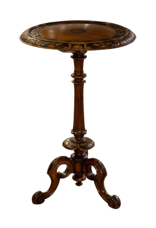 Victorian Walnut Pokerwork and Carved Occasional Table